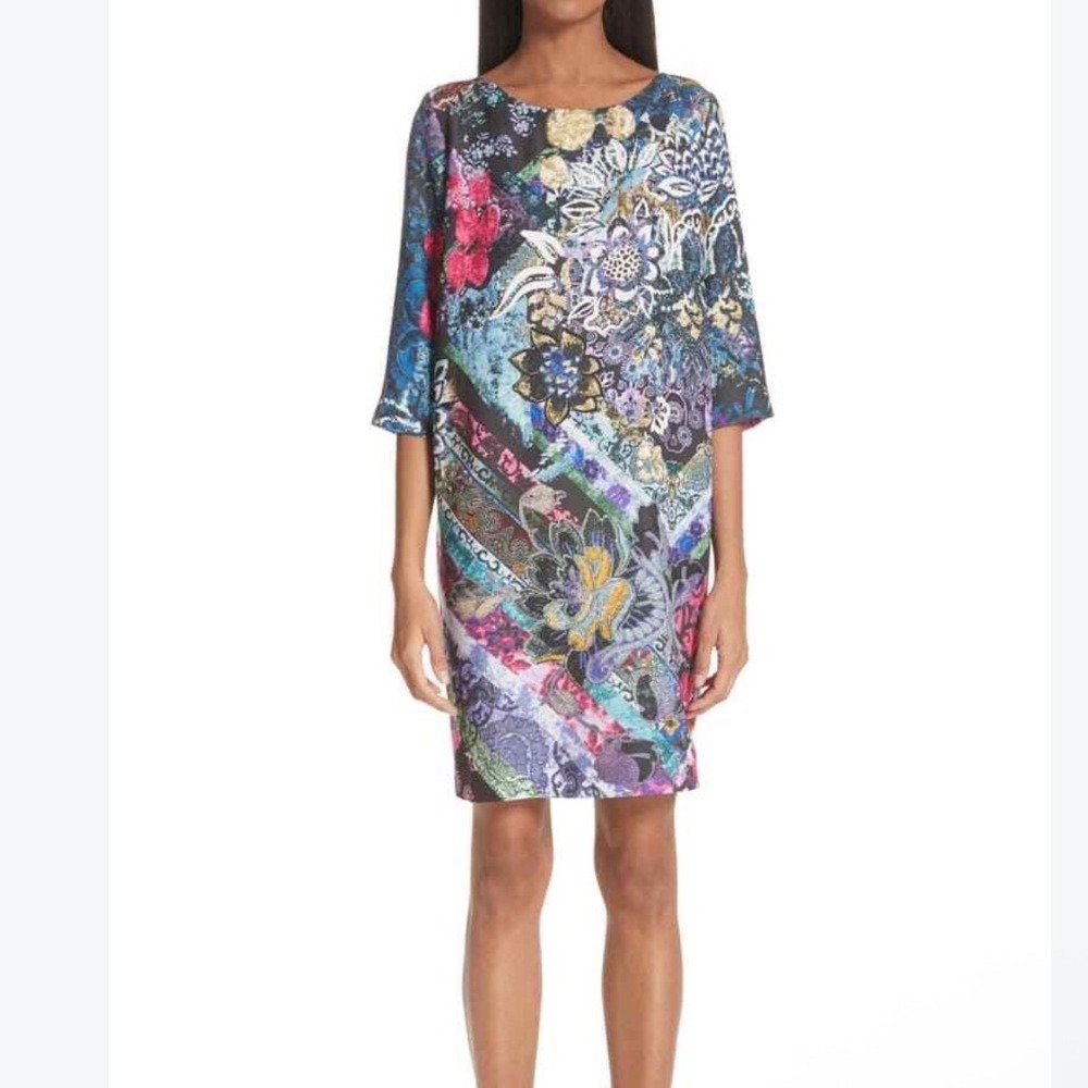 Fuzzi Womens Floral Patchwork Print Tunic Dress in Nero Size 4 US / 40